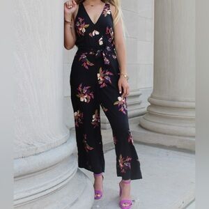 a new day Black Jumpsuit with Floral Design